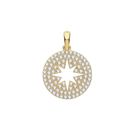 Star in Circle Pendant Yellow Gold 16mm x 13mm British Made