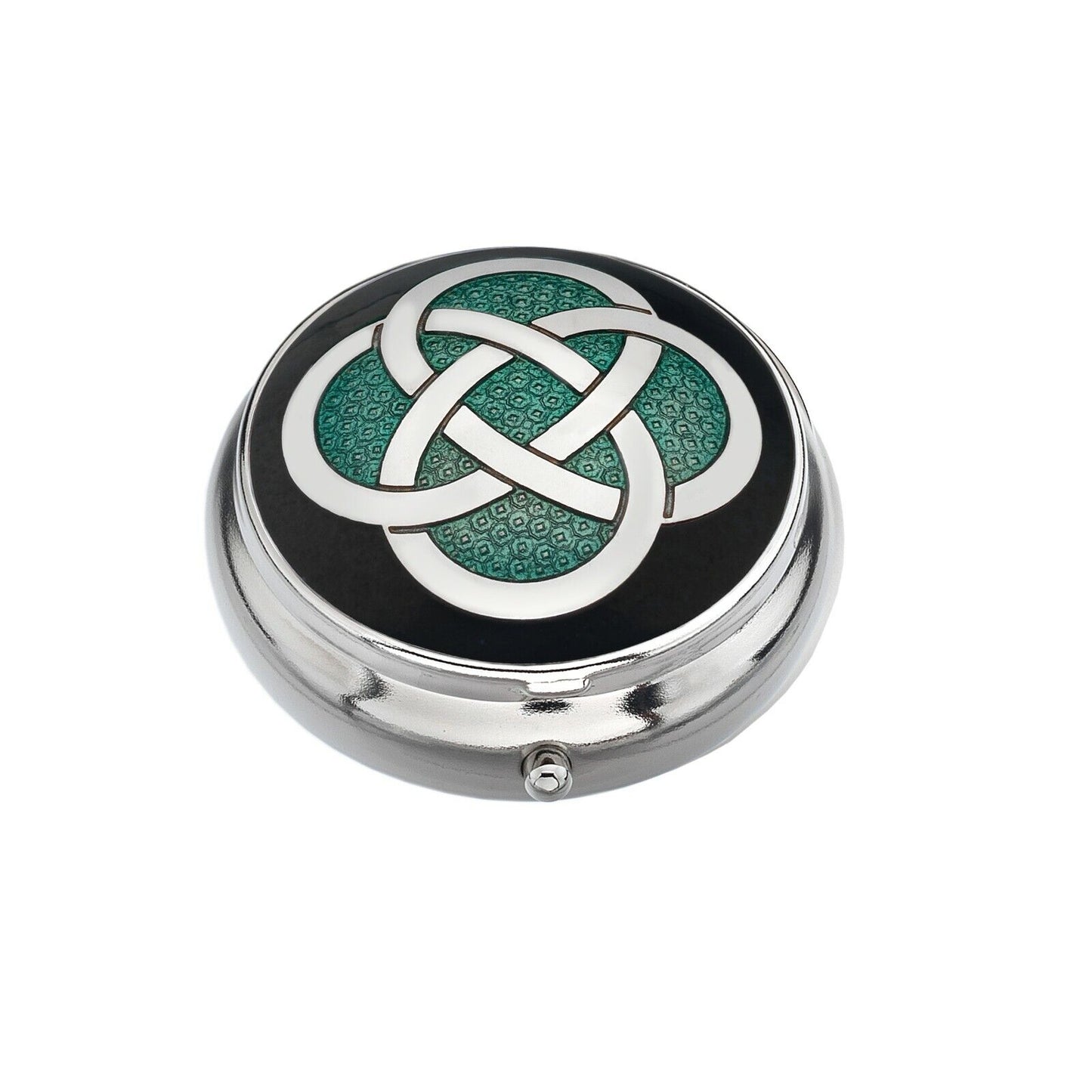 Pillbox Silver Plated Celtic Design Black And Green Brand New and Boxed