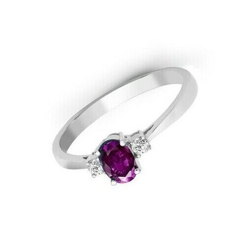 Real Amethyst and Diamond Ring 18ct White Gold Three Stone Trilogy