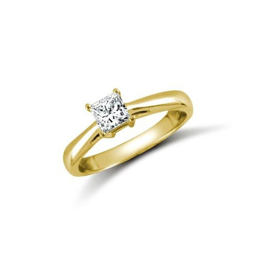 9ct Yellow Gold Princess Cut Solitaire Ring Engagement Full Hallmark