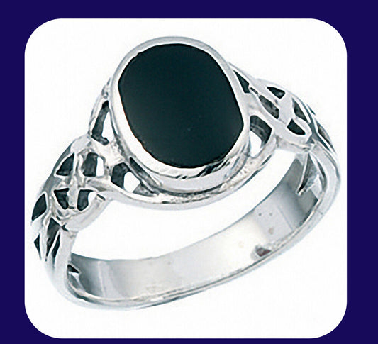 Sterling Silver Real Black Onyx Celtic Ring 925 Hallmarked