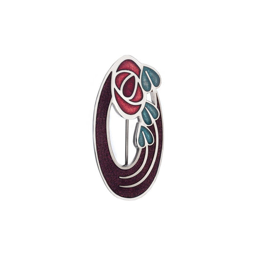 Oval Mackintosh Rose Brooch Purple & Red Silver Plated Brand New Gift Packaging