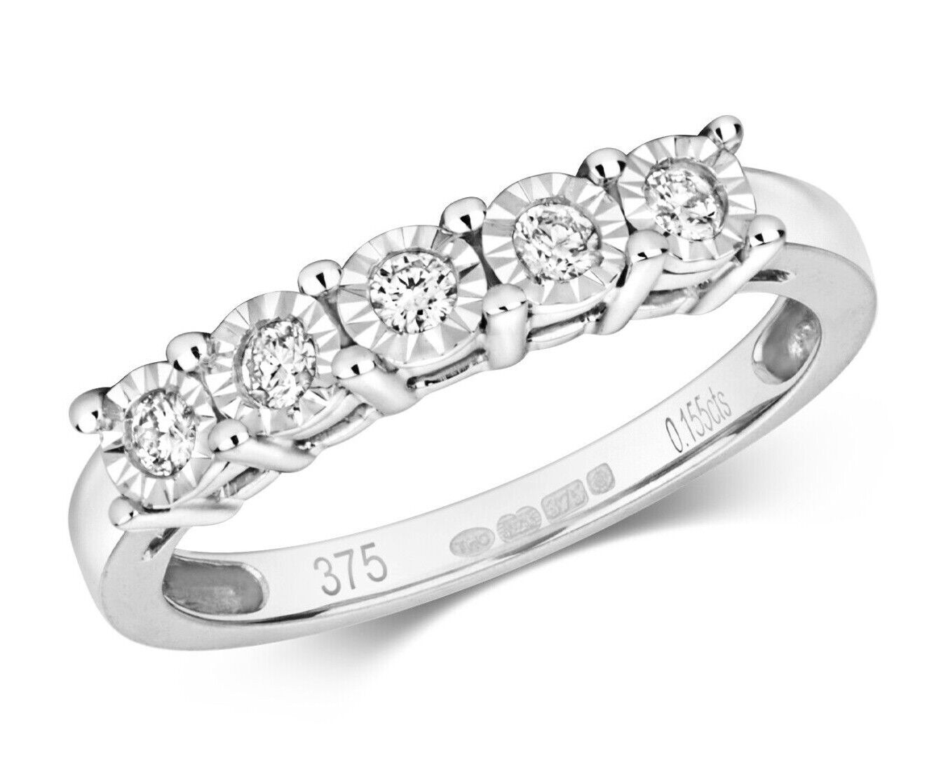 Real Diamond Eternity Ring Solid White Gold Five Stone Anniversary Band