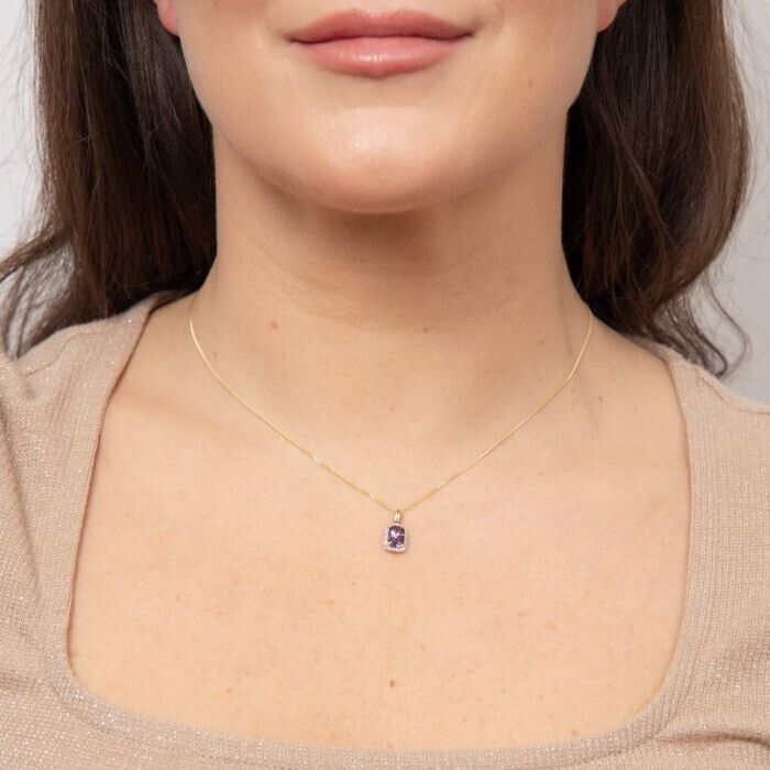 9ct Gold Amethyst and Diamond Pendant and Earrings Set 16 18 or 20" Chain