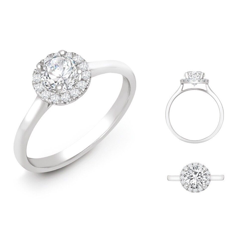 18ct White Gold Micro-set Halo Wed-fit Ring 0.50ctw Lab Created Centre Diamond