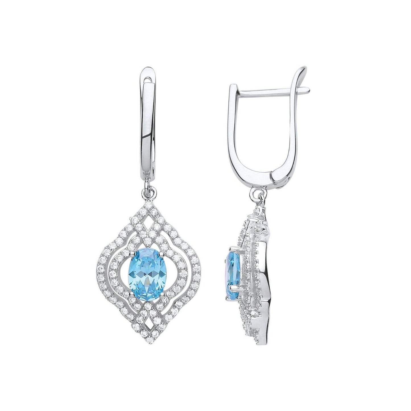 Blue Topaz Leverback Drop Earrings Sterling Silver Rhodium Plated 925 Hallmark