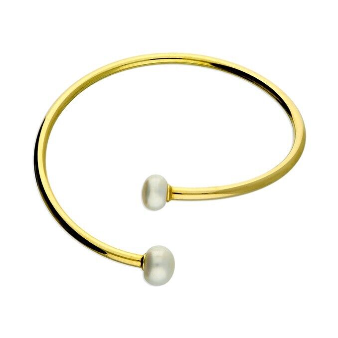 Ladies Freshwater Cultured Pearl Bangle 18ct Yellow Gold Solid Sterling Silver