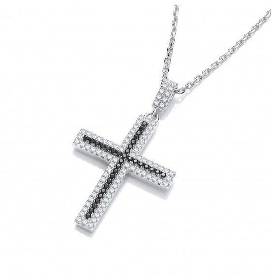 Large Black Gemstone Cross With Chain Solid Sterling Silver Luxurious Packaging