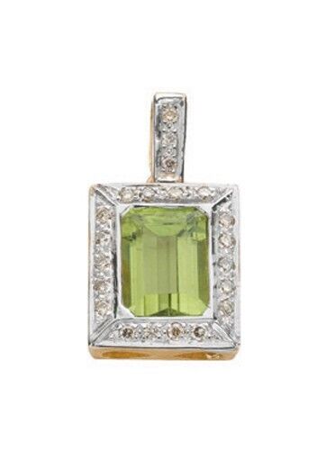 9ct Yellow Gold Peridot and Damond Pendant