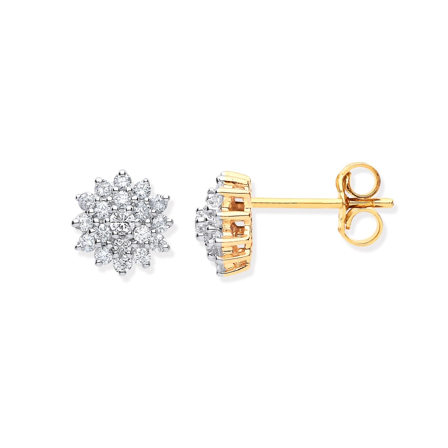 9ct Yellow Gold 0.50ct Diamond Cluster Stud Earrings Hallmarked - 7.7mm