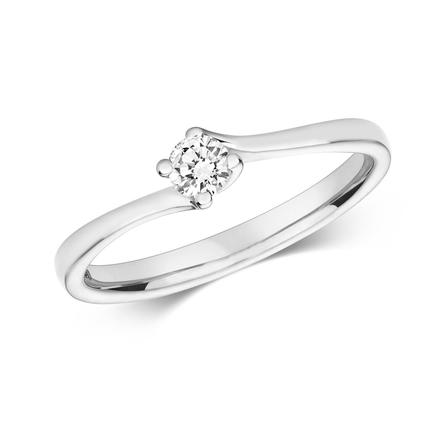 Real Diamond Twist Solitaire Ring 9ct White Gold Engagement 0.15ctw Size J - Q