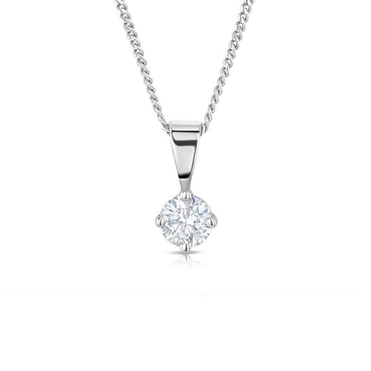 18ct White Gold 0.35ct Claw Set Diamond Solitaire Pendant Hallmarked