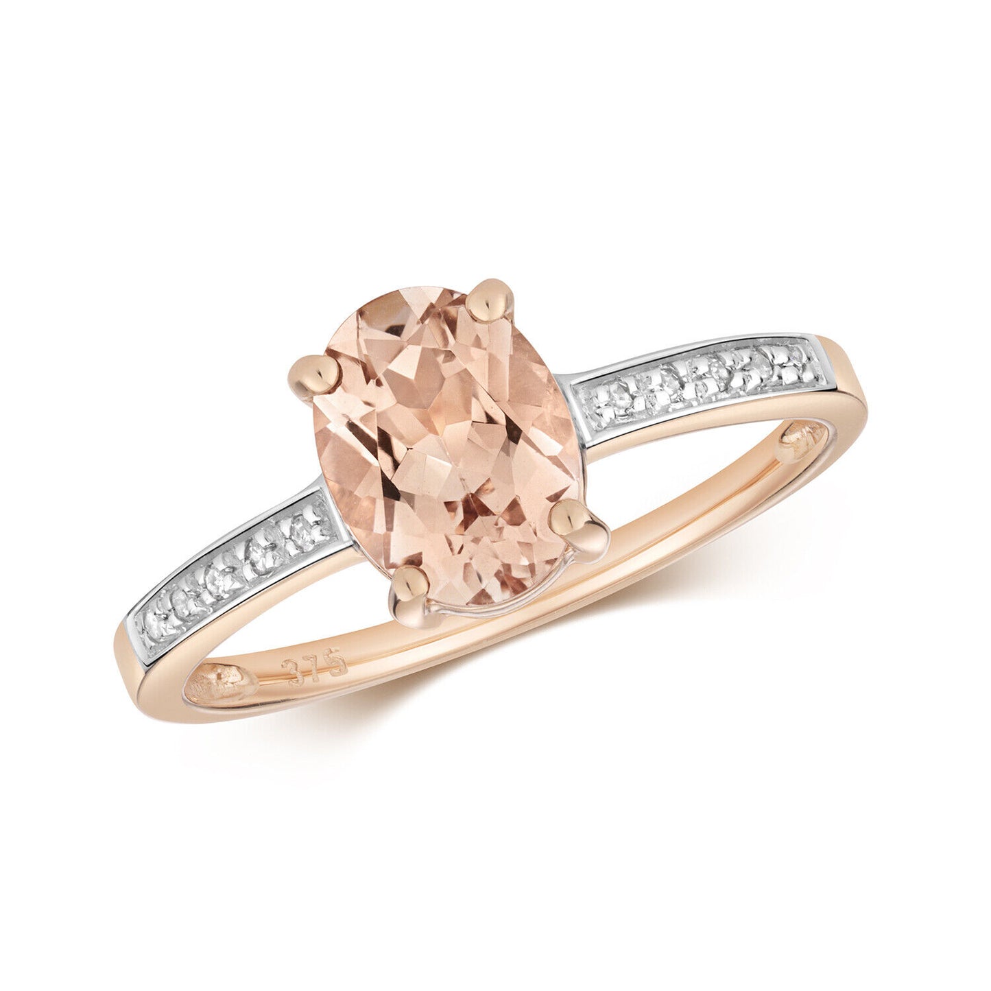 Real Morganite and Diamond Ring Solid Rose Gold Oval Solitaire Size J - Q