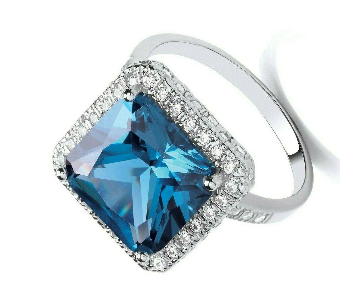 London Blue Topaz Ring Sterling Silver 925 Hallmark Cocktail Statement British
