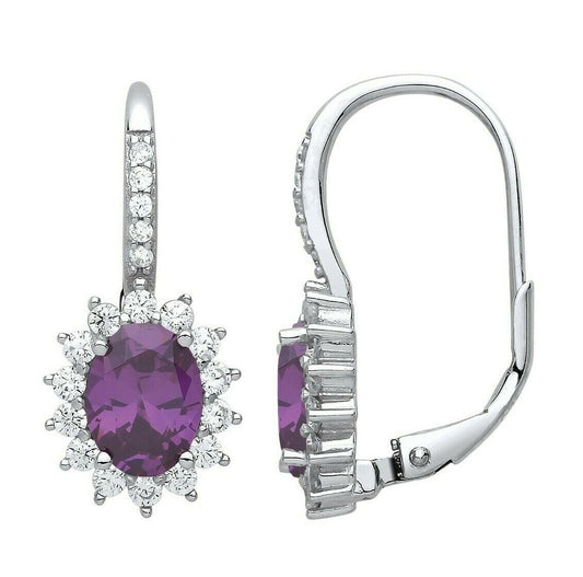 Amethyst Leverback Drop Earrings Sterling Silver Rhodium Plate 925 Hallmark