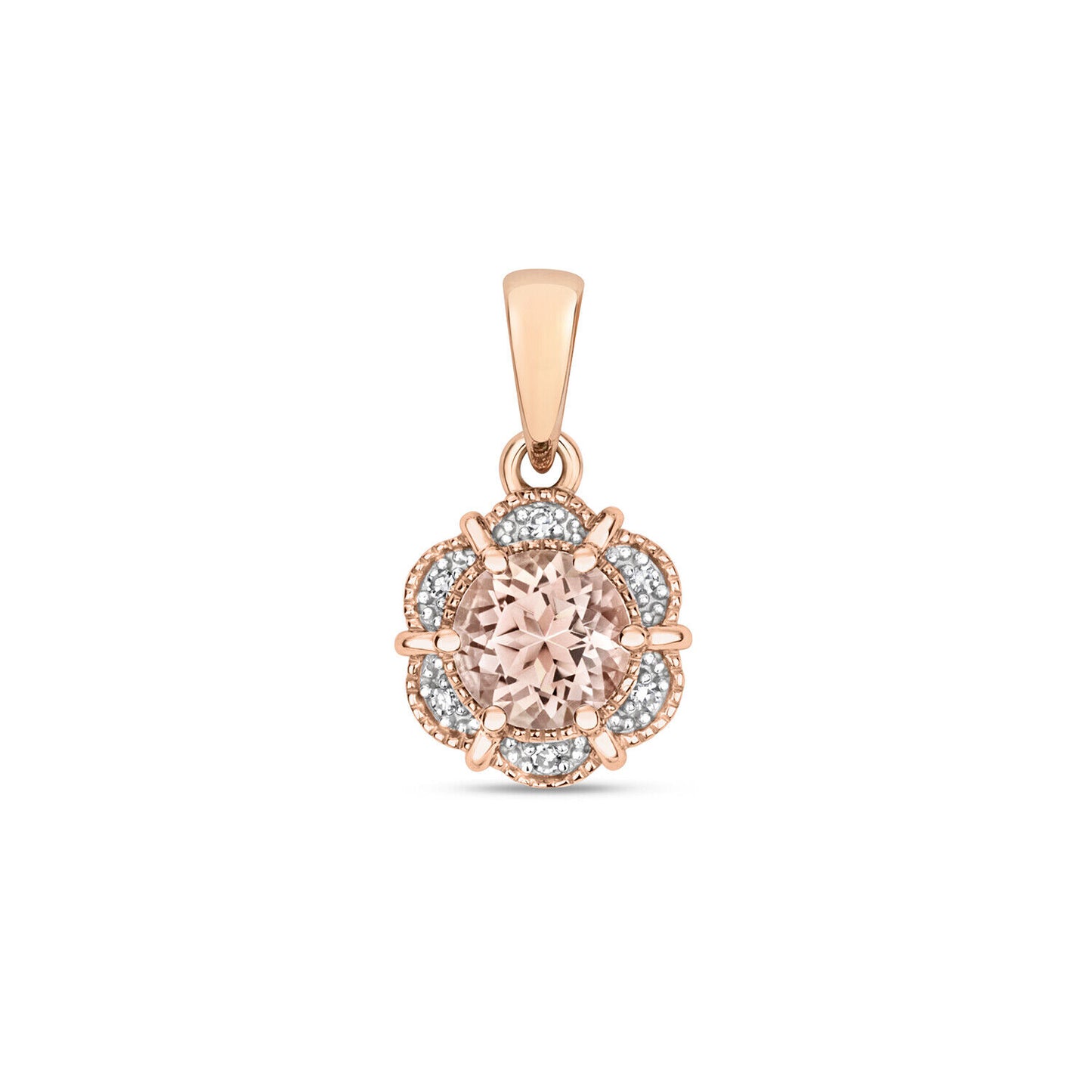 9ct Rose Morganite and Diamond Round Flower Cluster Pendant Real Stones