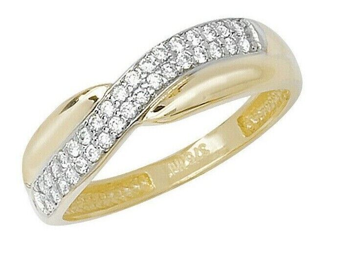 Gemstone Crossover Ring Solid Yellow Gold Hallmarked British Made Eternity