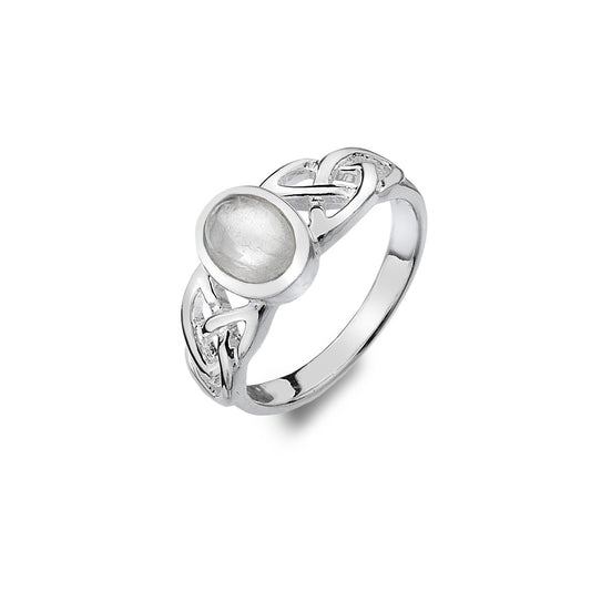 Real Moonstone Celtic Ring Sterling Silver 925 Hallmark Size J - Q Brand New