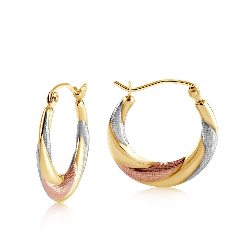 Three Colour Gold Hoop Earrings 19mm Twist Design Hallmarked Hoops