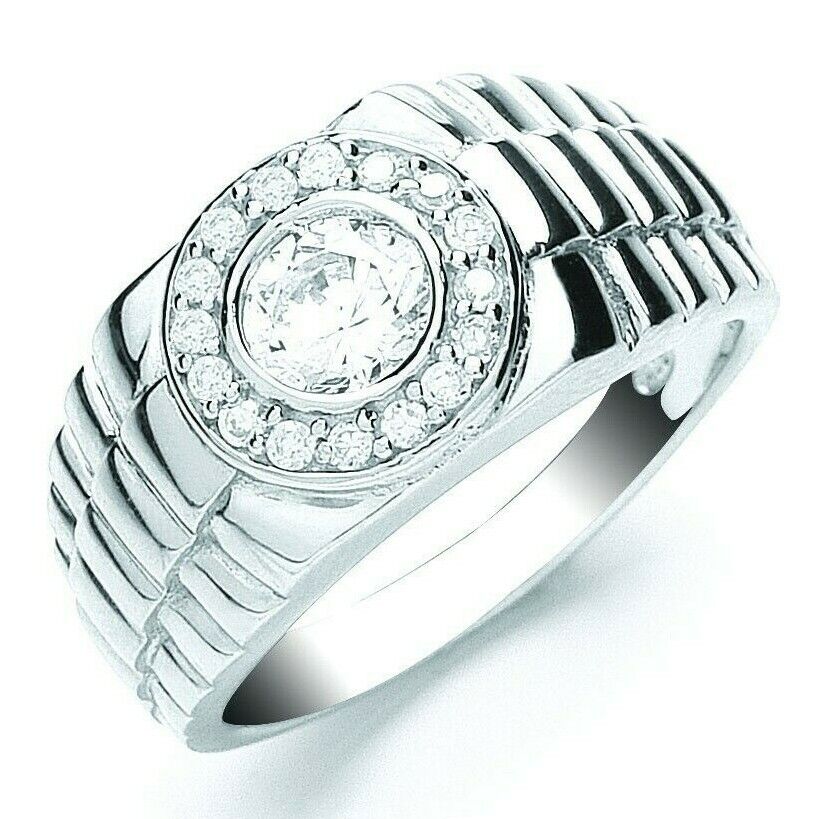 Gents Watchstrap Design Ring Gemstone Solid Sterling Silver 925 Hallmark British