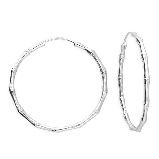 Hoop Earrings Bamboo Style Creole Silver Hoops 40mm 925 Sterling Silver
