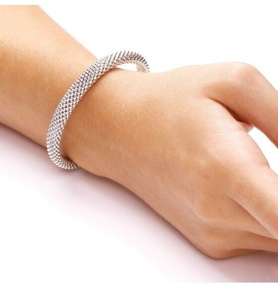 Mesh Bangle Solid Sterling Silver Luxurious Packaging