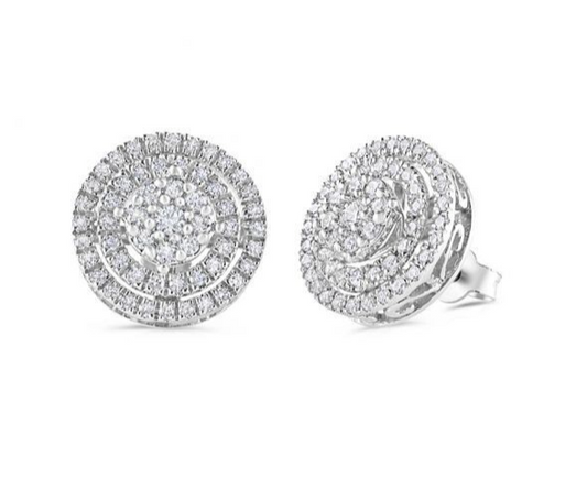 18ct White Gold Multi Circles 0.70ctw Diamond Stud Earrings Hallmarked 12.6mm