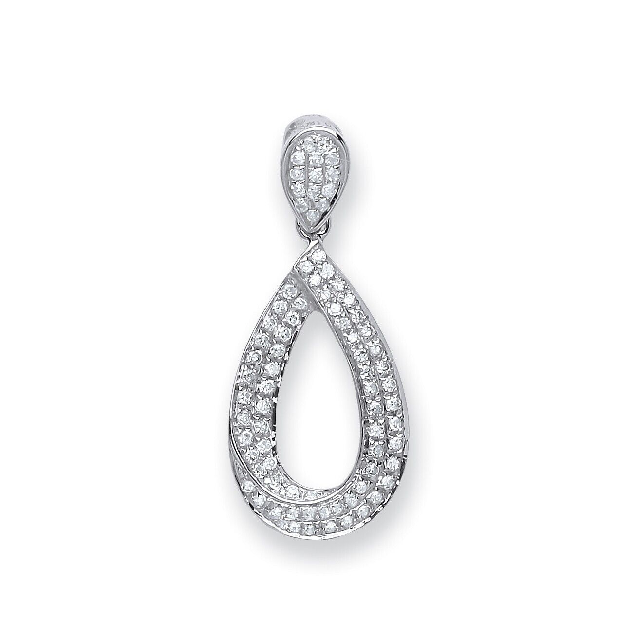 9ct White Gold 0.20ct Pear Diamond Drop Pendant Hallmarked