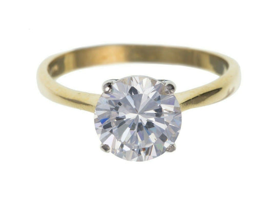 Yellow Gold Solitaire Engagement Ring 2 Carat White Topaz Hallmarked British