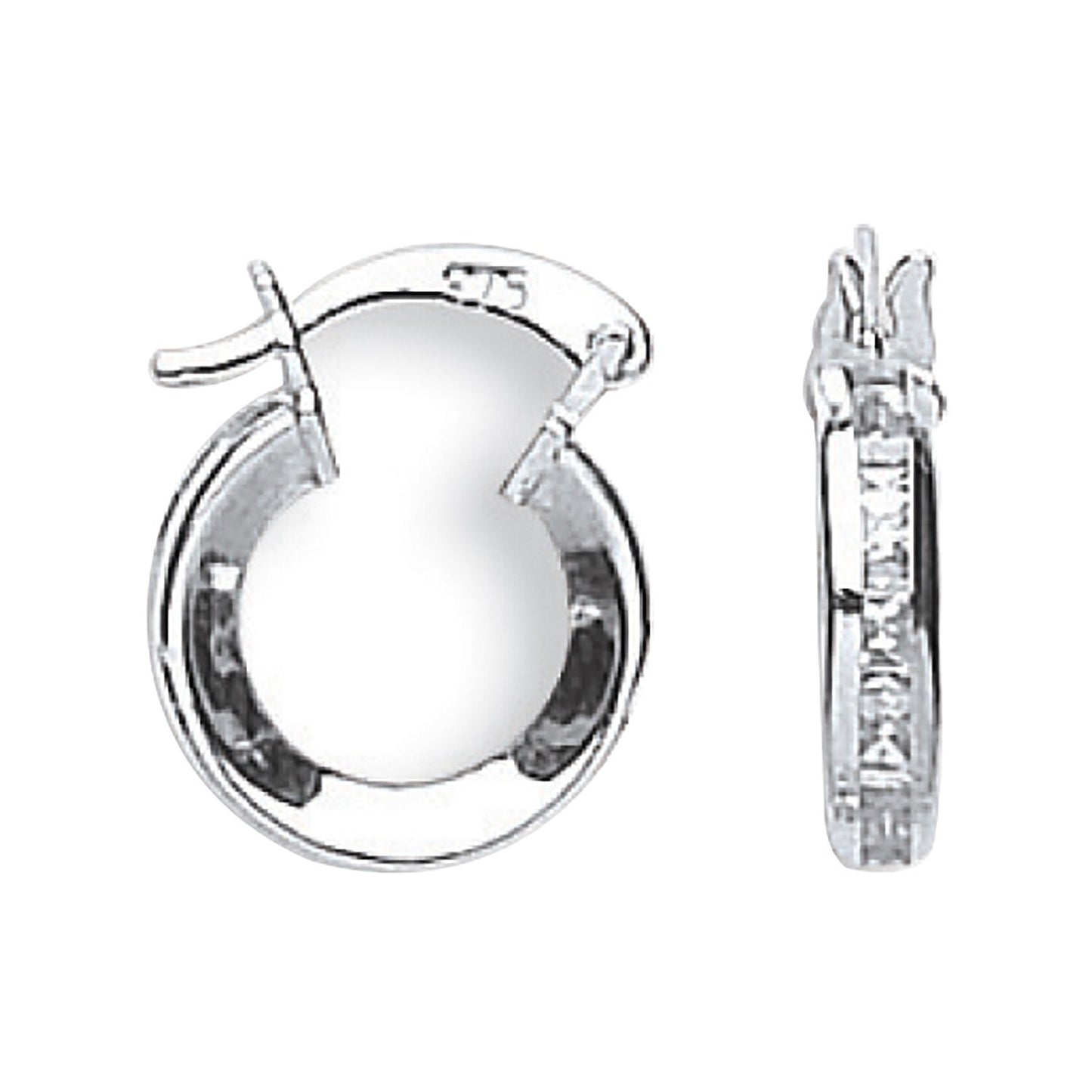 White Gold Gemstone Hoop Earrings 13mm Creole Hoops Princess Cut Zircon Hallmark