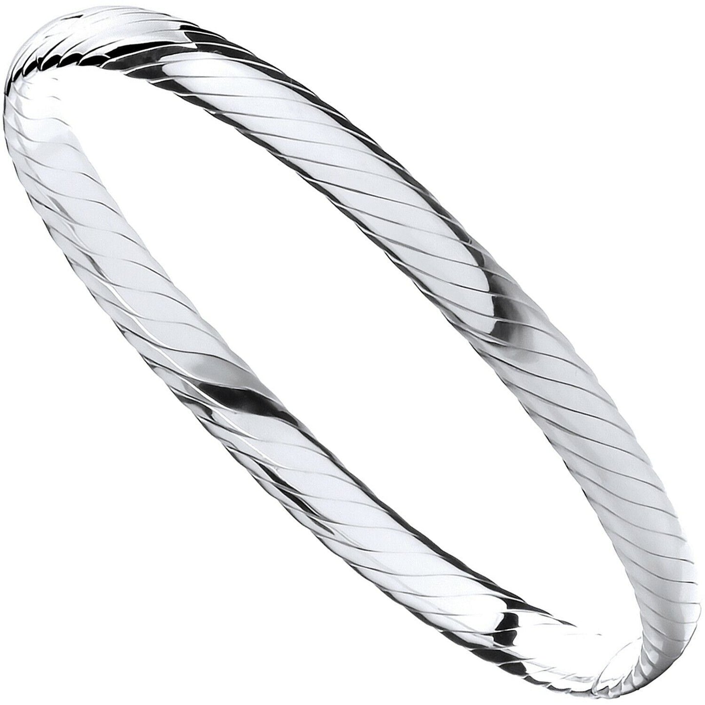 Silver Ribbed Ladies Bangle British Made Full Hallmark Heavy Weight Boxed