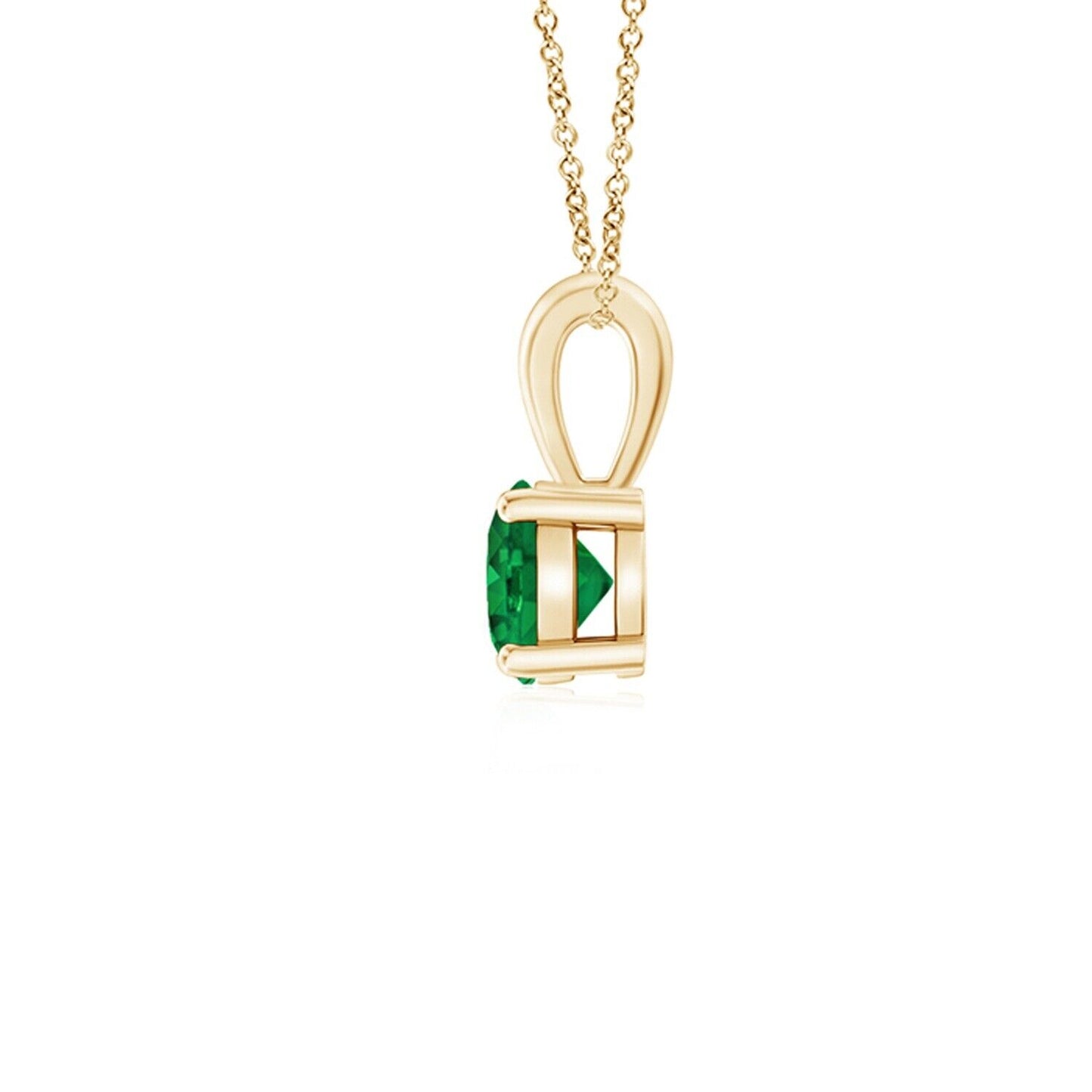 Emerald Round Solitaire Pendant Yellow Gold Hallmarked 18" Chain British Made