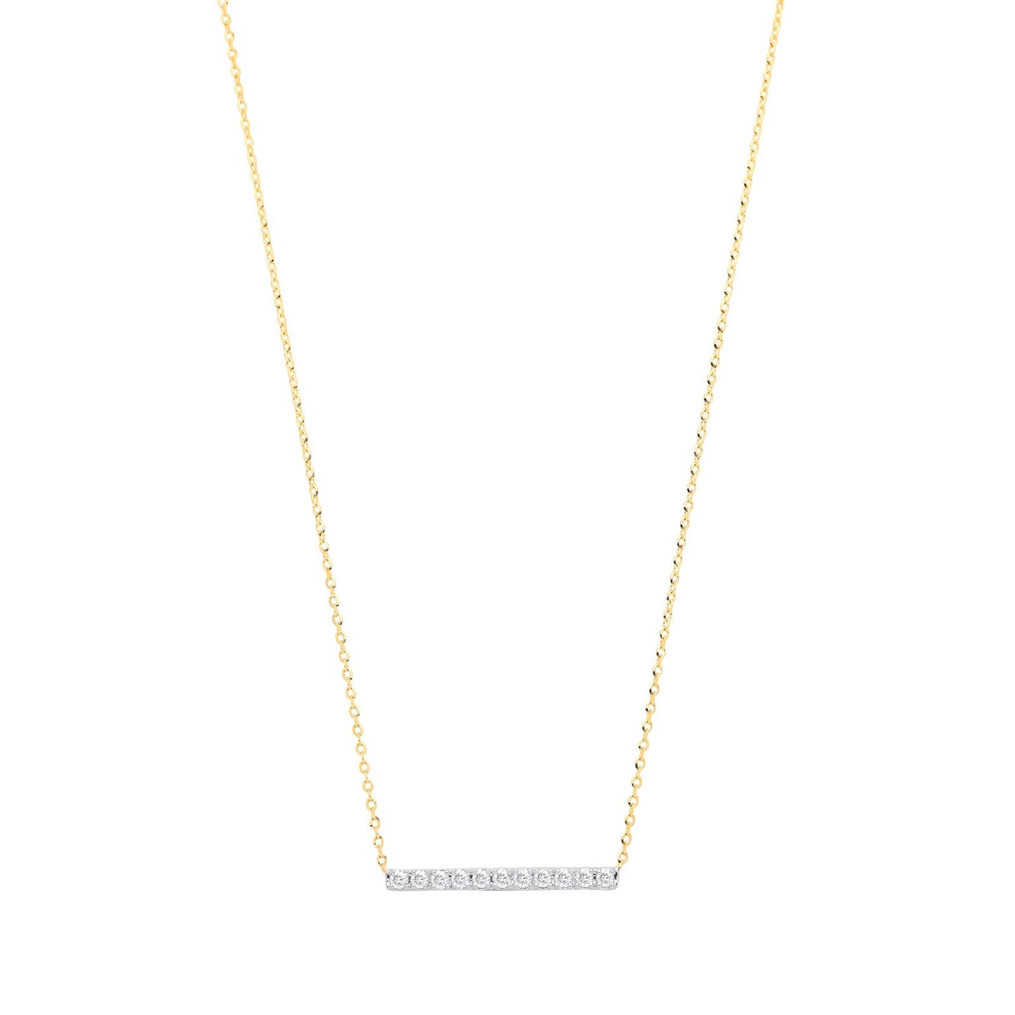 9ct Yellow Gold 0.20ct Diamond Bar Necklace (chain 16-17") Made in London