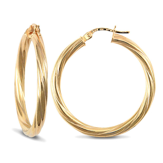 9ct Yellow Gold Twist Hoop Style Earrings British Made Hallmarked 30mm