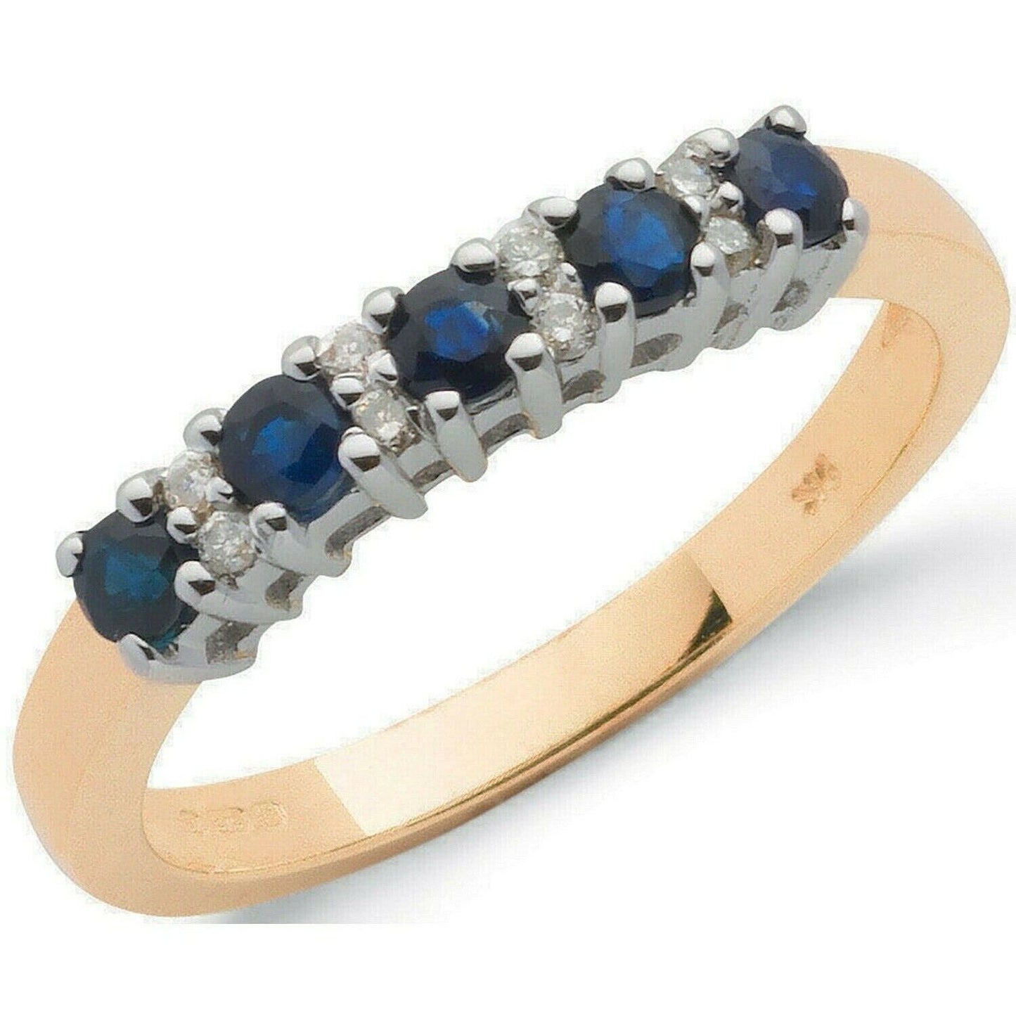 9ct Yellow Gold 0.06ct Diamond & 0.50ct Blue Sapphire Eternity Ring