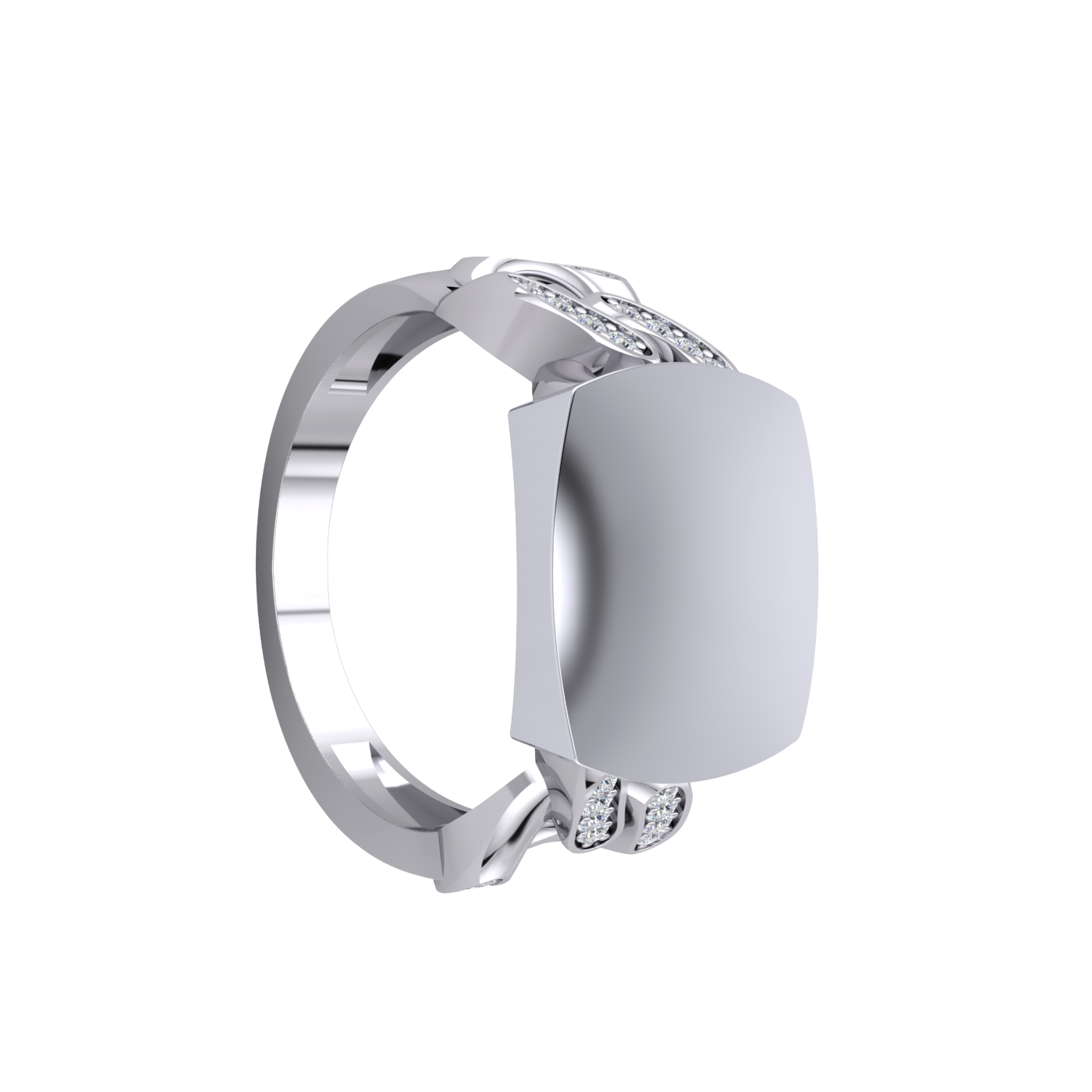 Gents Cushion Signet Watch Strap Side Ring Solid Sterling Silver Platinum Plate