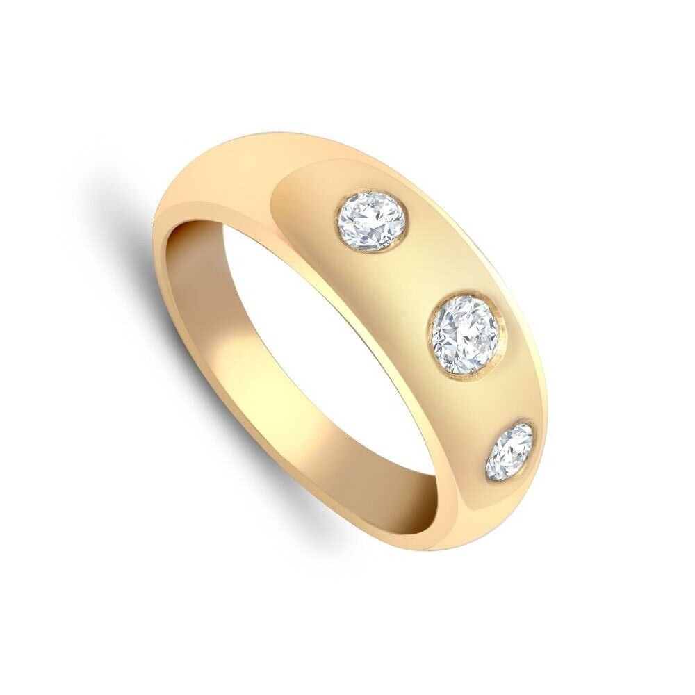 Gents Real Diamond Ring 9ct Yellow Gold Three Stone Band 0.50 Carat Weight