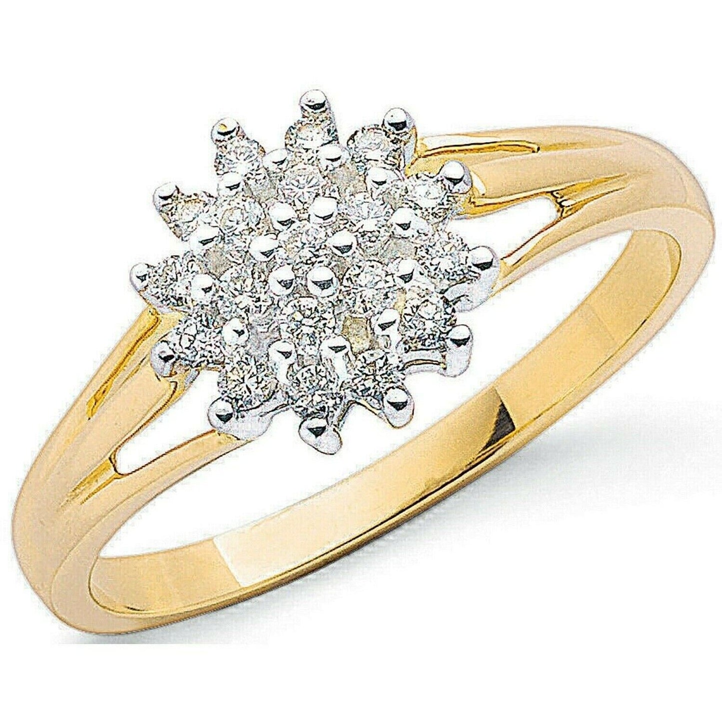 Real Diamond Cluster Ring 0.25ctw Solid Yellow Gold Engagement Anniversary