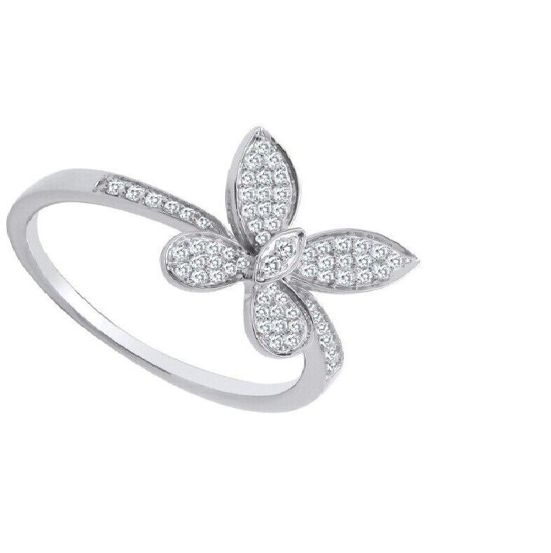 Real Diamond Butterfly Ring 9ct White Gold 0.27ctw Premium Diamonds