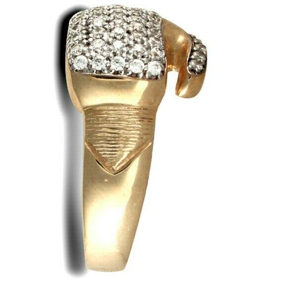 Gents Boxing Glove Ring Solid 9K Yellow Gold Gemstones Hallmarked British Made