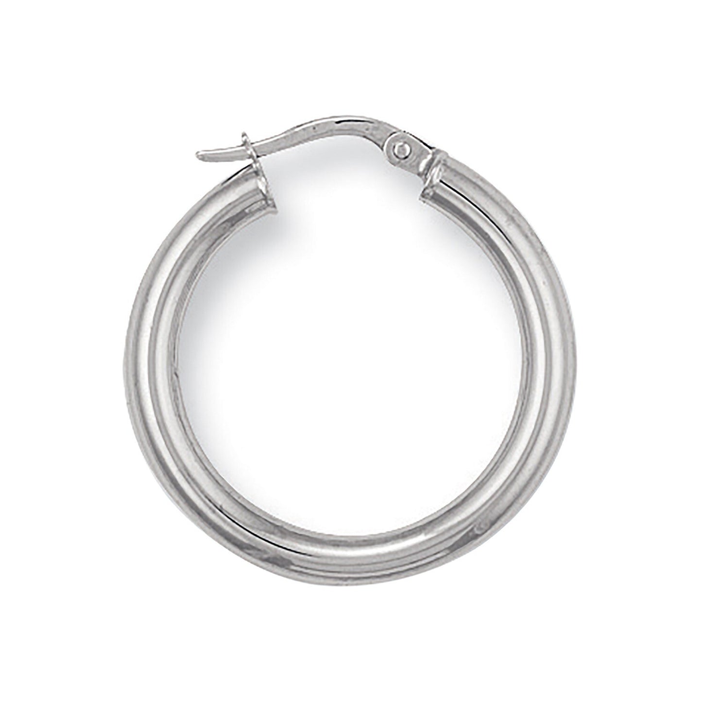 White Gold 25mm Hoop Earrings Round Tubular Hoops Hallmarked