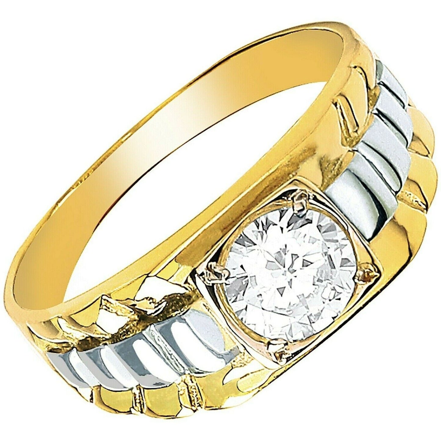 9ct Two Tone Gold Square Top Gents Ring Solitaire Signet Fully Hallmarked