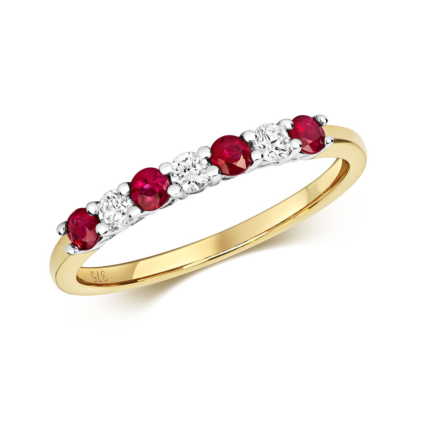 Real Ruby and Diamond Eternity Ring Solid Yellow Gold Slim Anniversary Band