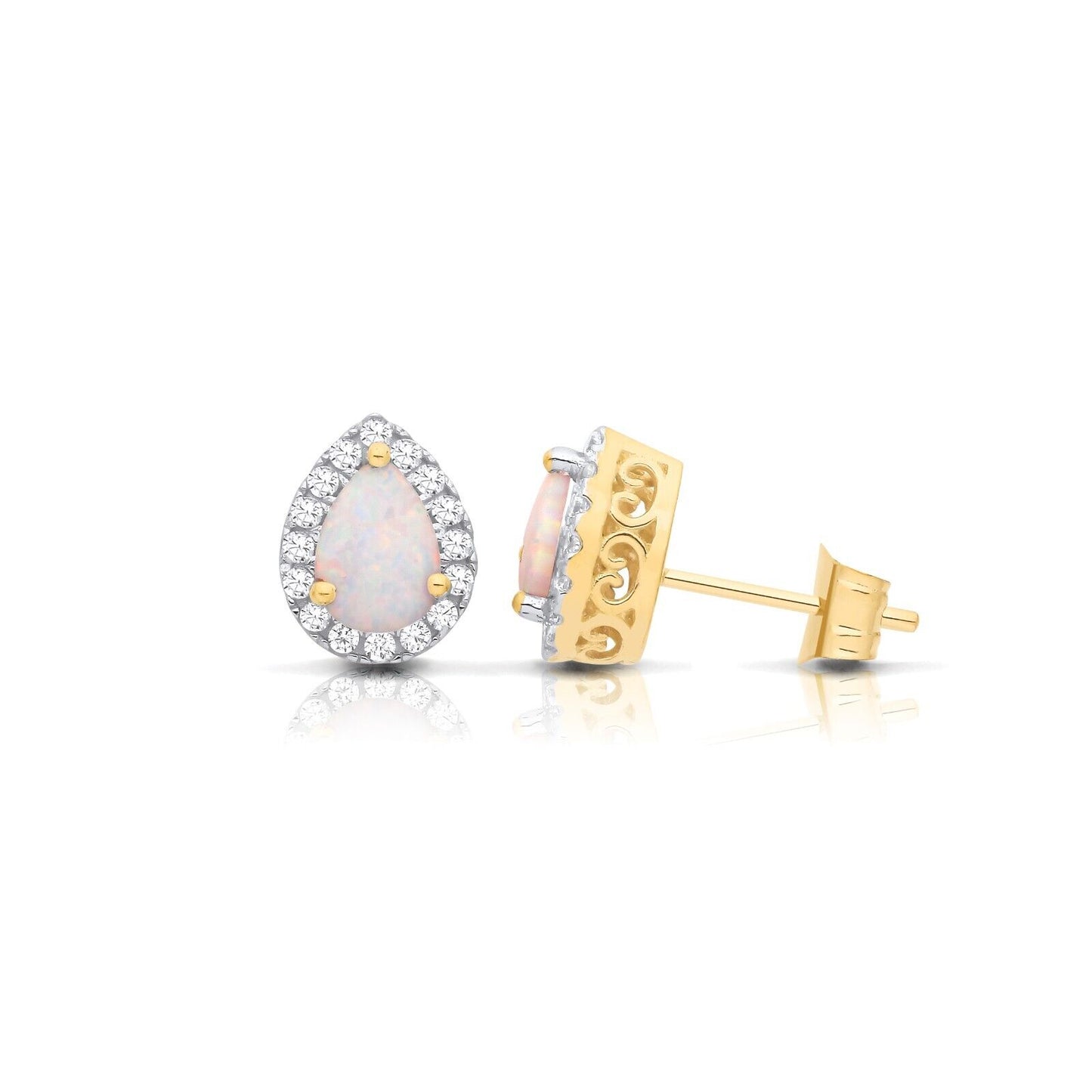 Opal Pear Cluster Stud Earrings Solid 9ct Yellow Gold Hallmarked