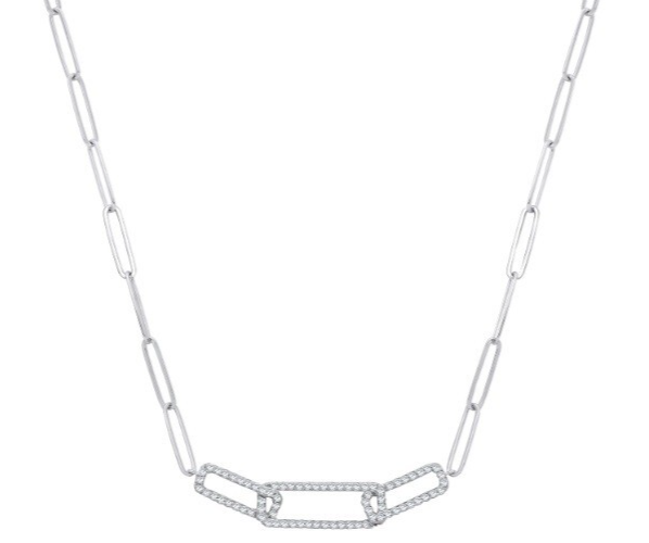9ct White Gold 0.35ctw Diamond Rectangular Link Necklace Paper Chain