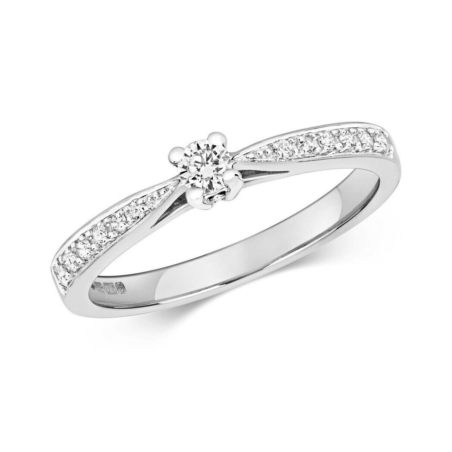 Real Diamond Solitaire Ring 0.20ctw 9ct White Gold Engagement Size J - Q