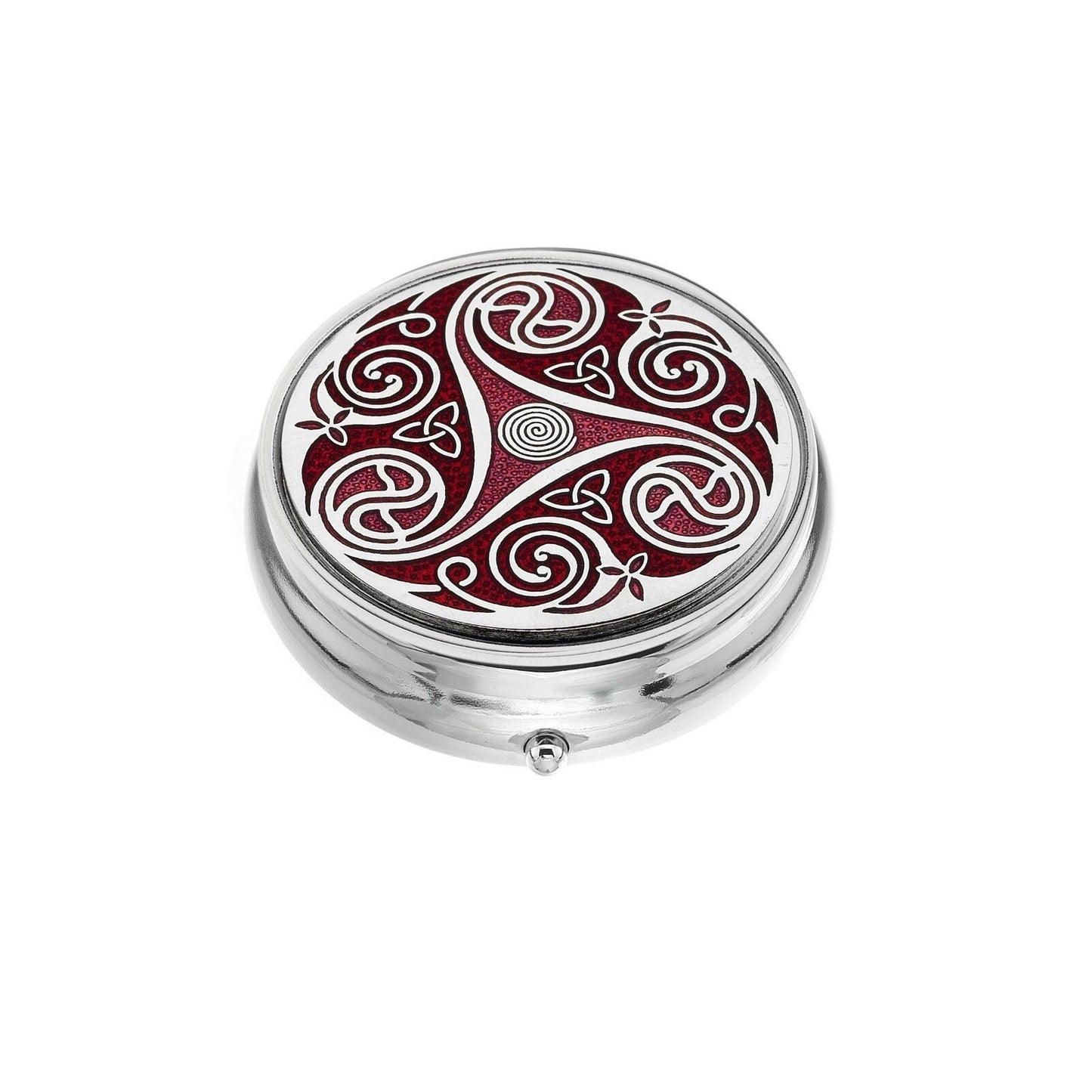 Large Pill Box Silver Plated Celtic Triskele Design Red Brand New & Boxed