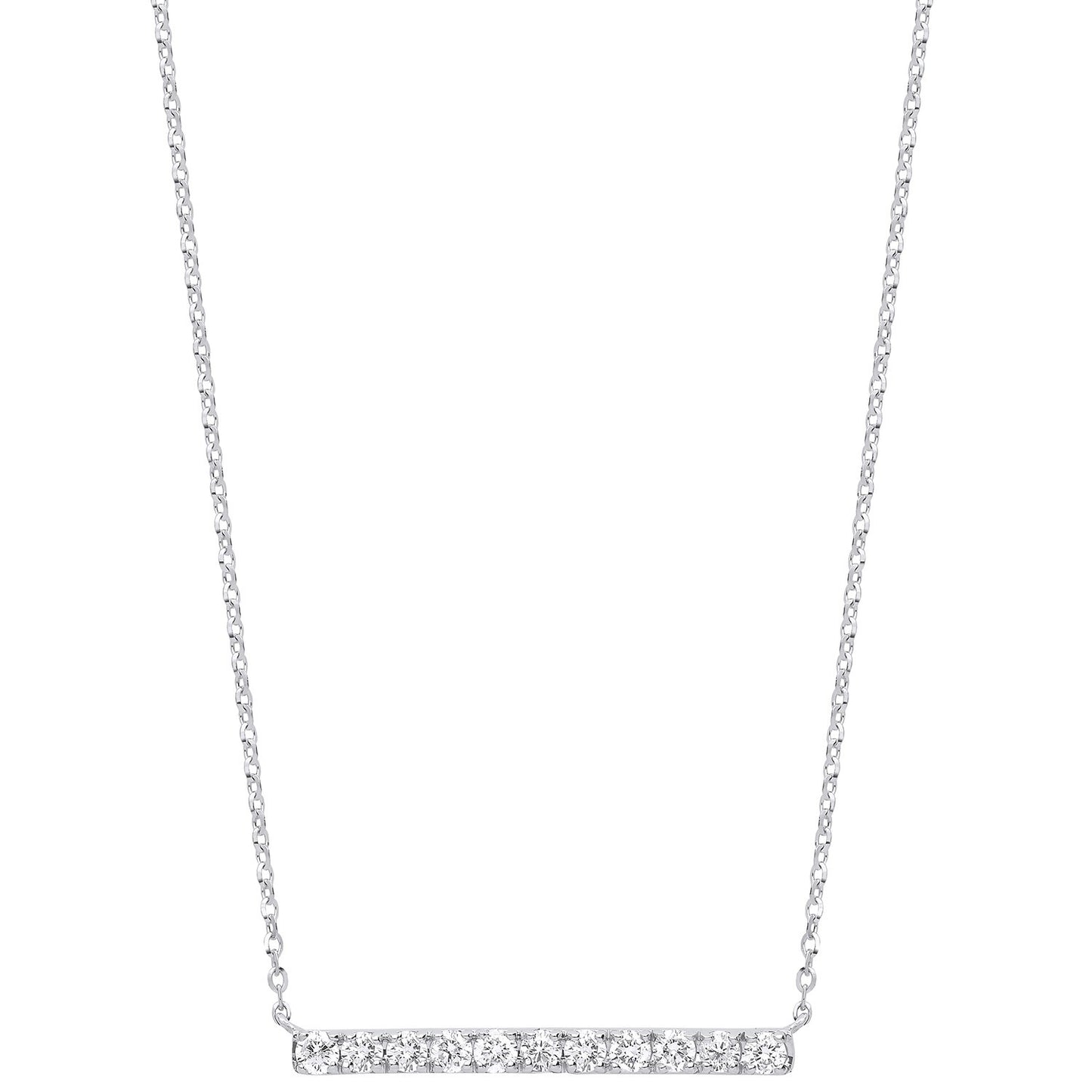 9ct White Gold 0.33ct Diamond Bar Necklace (18in/45cm) Chain Adjustable 16" 17"