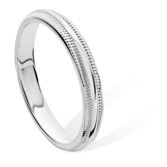 Edged Design Wedding Ring Sterling Silver Rhodium Plated 925 hallmark Sizes J-R