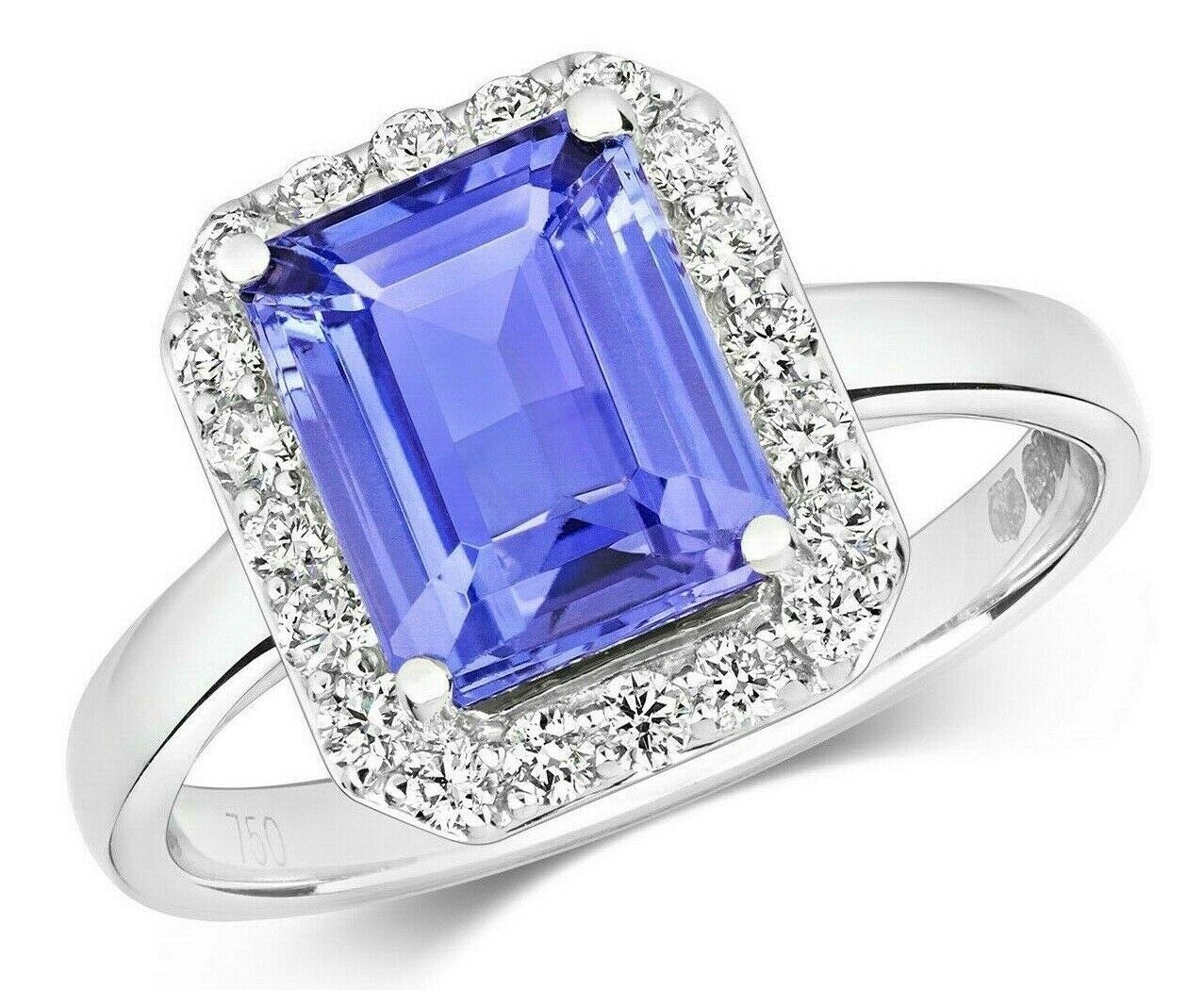 Real Tanzanite and Diamond Ring 18ct White Gold Statement Cocktail